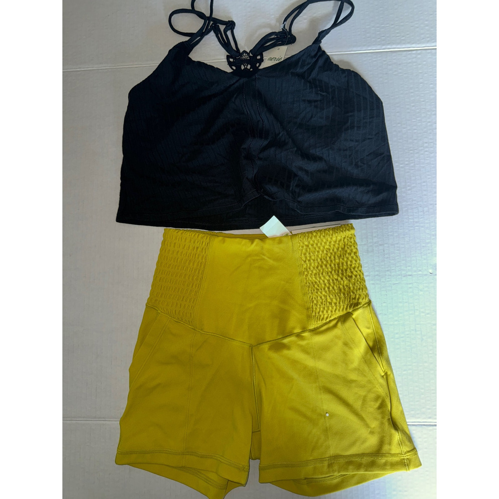 Aerie offline smocked shorts and black tank size small NWT